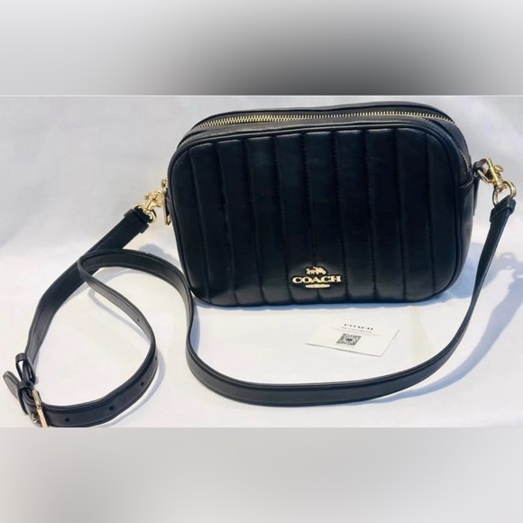 Coach Crossbody Jes Puffy  Excellent Condition W Card Black Leather Gold Trim - Picture 1 of 10
